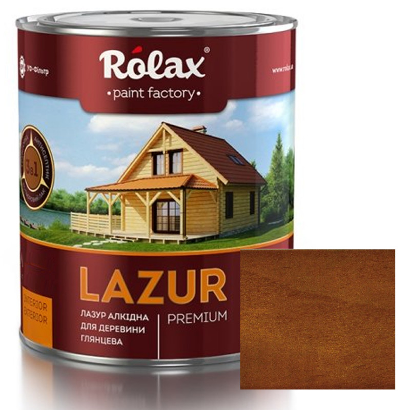 Лазур для деревини Rolax LAZUR Premium алкідна глянцева № 102 тік 0.75 л