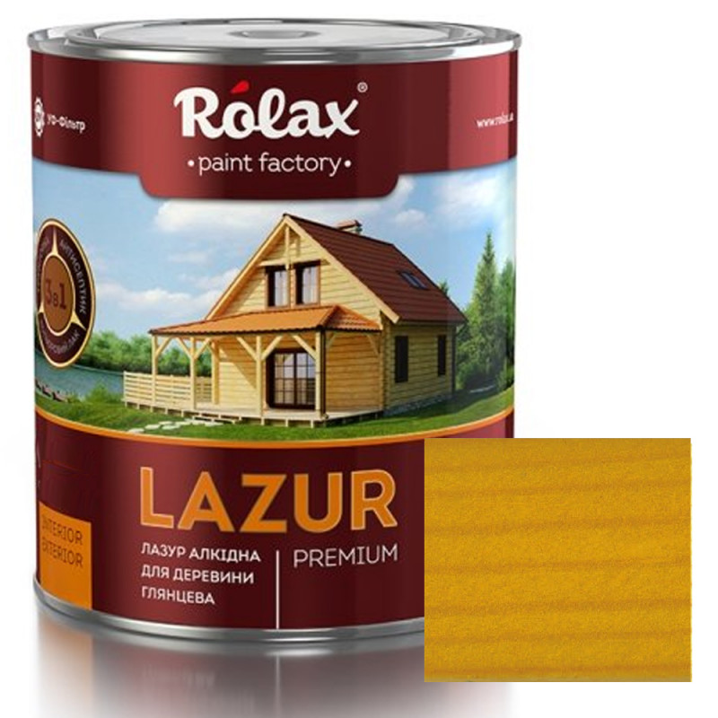 Лазур для деревини Rolax LAZUR Premium алкідна глянцева № 101 жовта 0.75 л