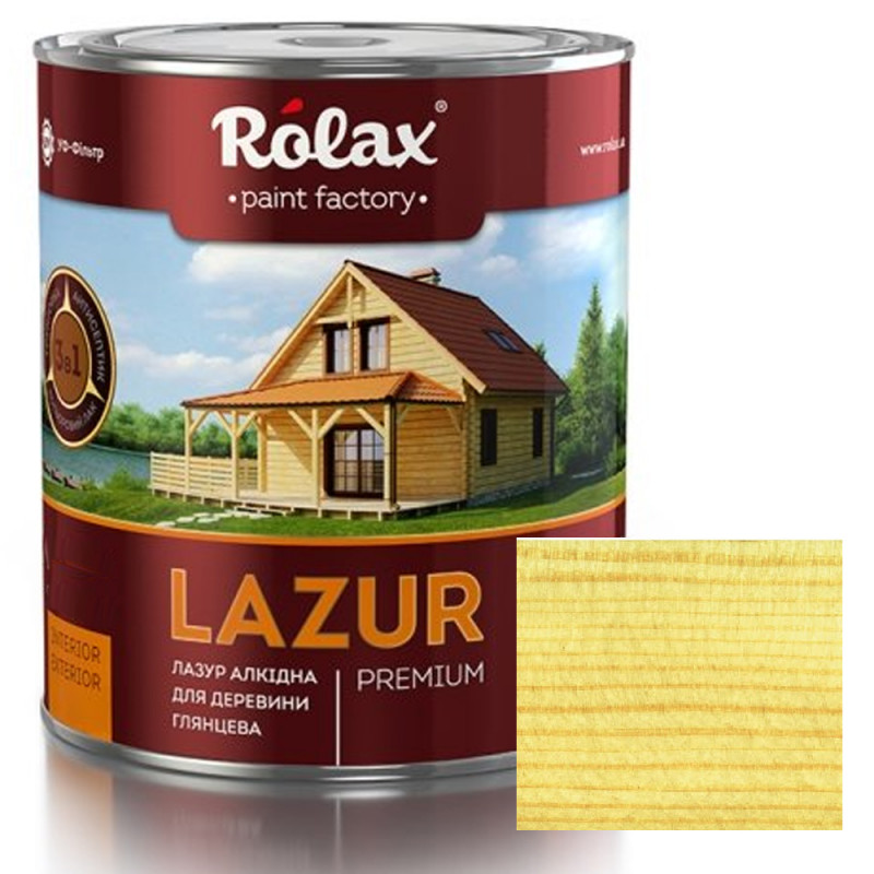 Лазурь для древесины Rolax LAZUR Premium алкидная глянцевая № 109 бесцветная 0.75 л
