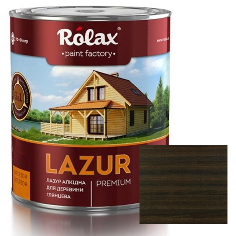 Лазур для деревини Rolax LAZUR Premium алкідна глянцева № 114 ебен (чорне дерево) 0.75 л