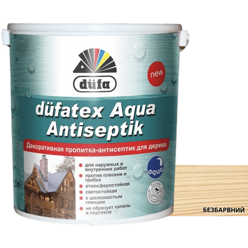 Пропитка-антисептик для дерева Dufa dufatex Aqua Antiseptik безколірний шовковистий глянець 0.75 л