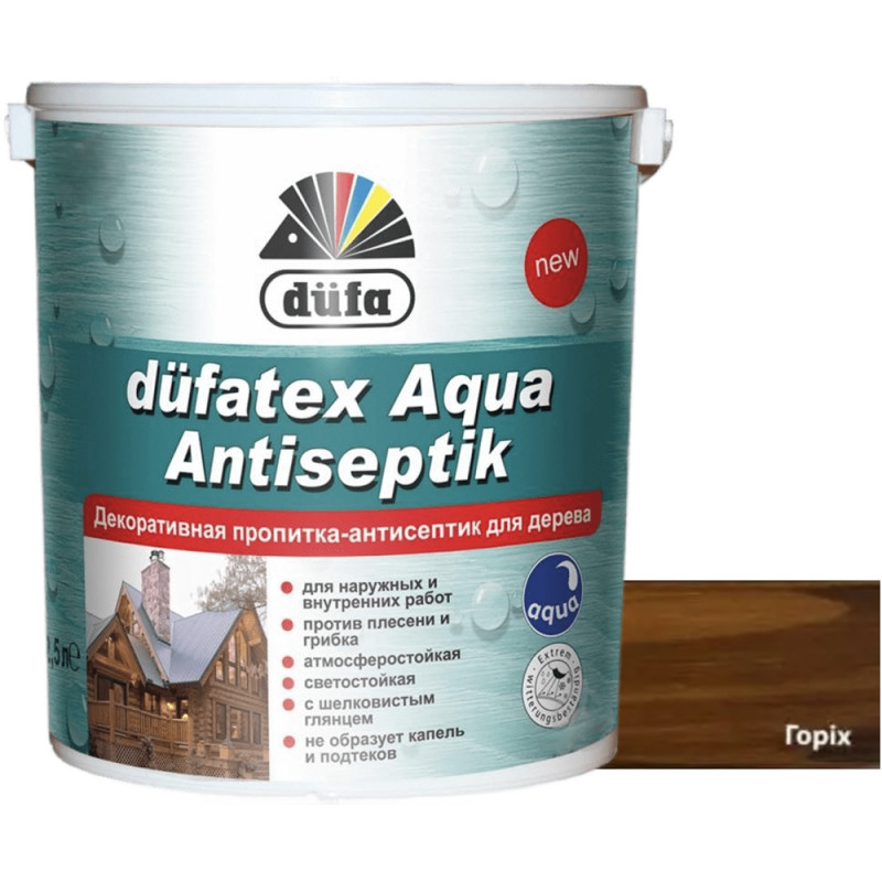 Пропитка-антисептик для дерева Dufa dufatex Aqua Antiseptik горіх шовковистий глянець 0.75 л