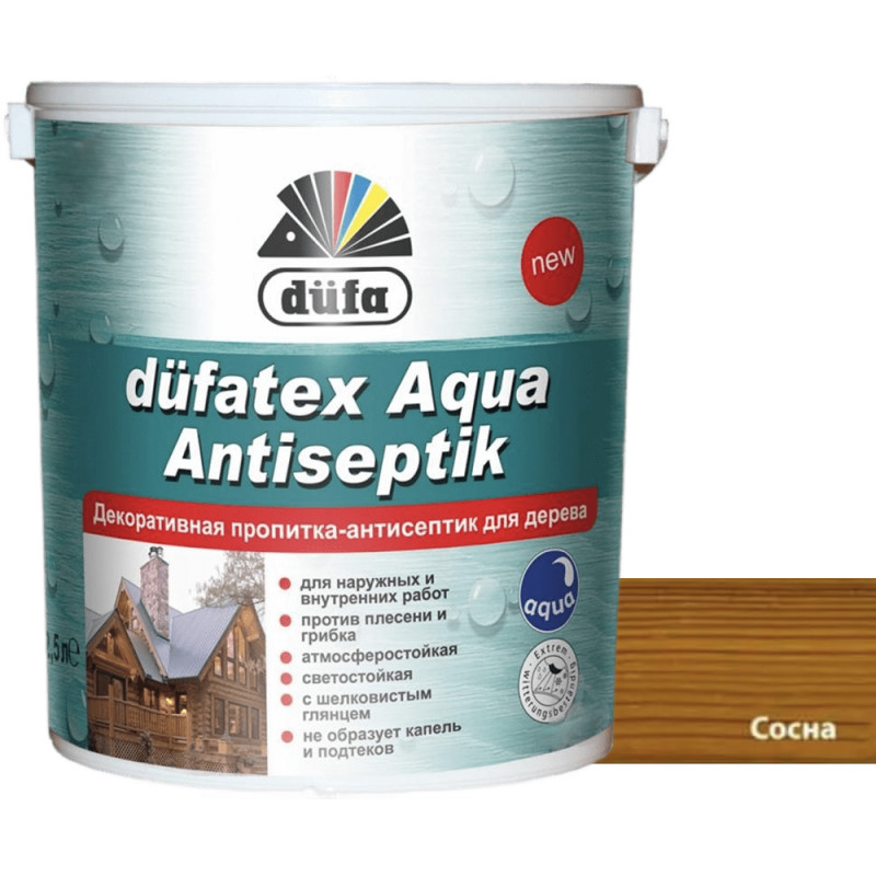 Пропитка-антисептик для дерева Dufa dufatex Aqua Antiseptik сосна шелковистый глянец 0.75 л