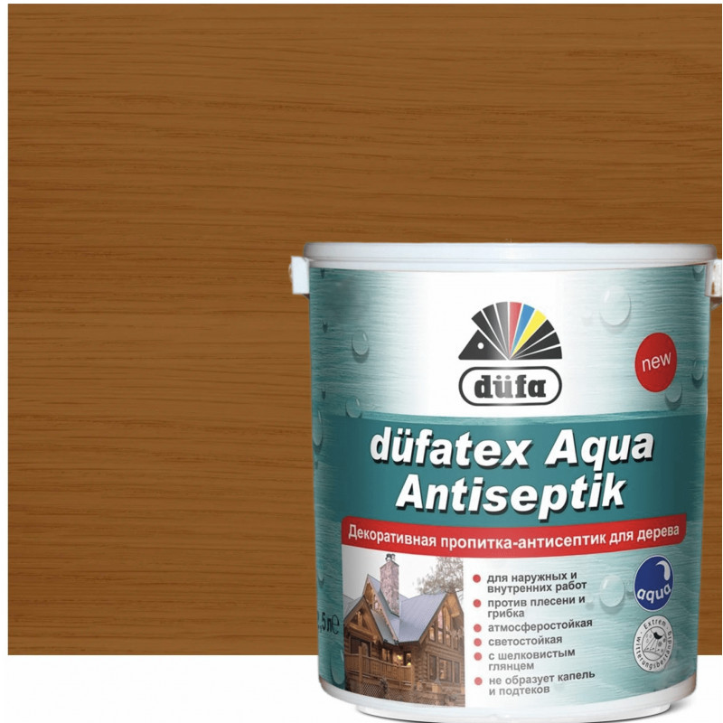 Пропитка-антисептик для дерева Dufa dufatex Aqua Antiseptik тик шелковистый глянец 0.75 л