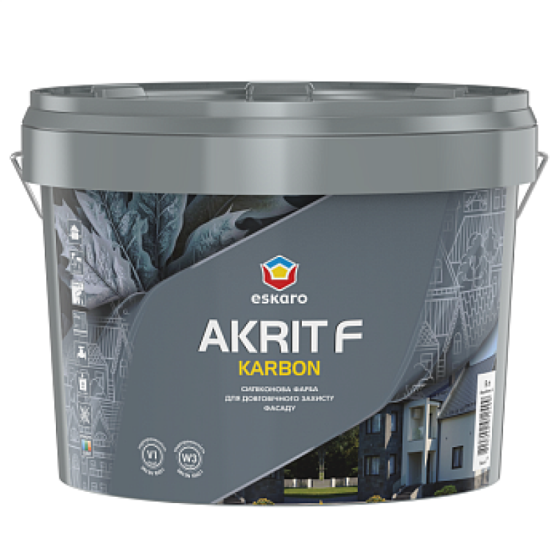 Силиконовая краска Eskaro Akrit F Karbon для долговечной защиты фасада белая 9л (11,52 кг)