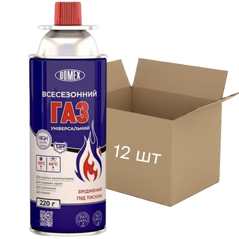 Газ универсальный всесезонный DOMEX баллон 220 г (400 мл) 12 шт.
