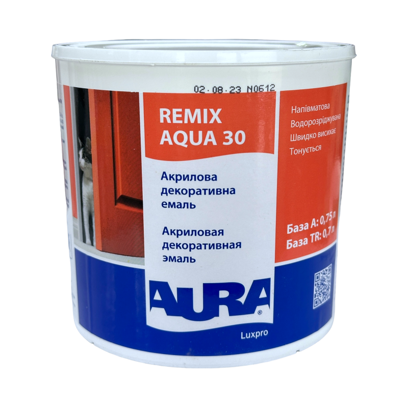 Акриловая декоративная эмаль Aura Luxpro Remix Aqua 30 полуматовая белая без запаха 0.75 л