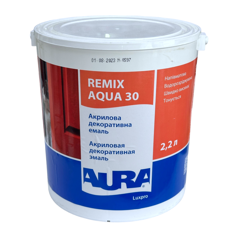 Акрилова декоративна емаль Aura Luxpro Remix Aqua 30 напівматова біла без запаху 2.2 л