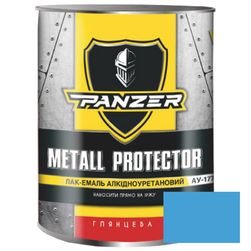 Лак-эмаль аликдно-уретановый ТМ PANZER Metall Protector высокоглянцевая голубая 2,5 л