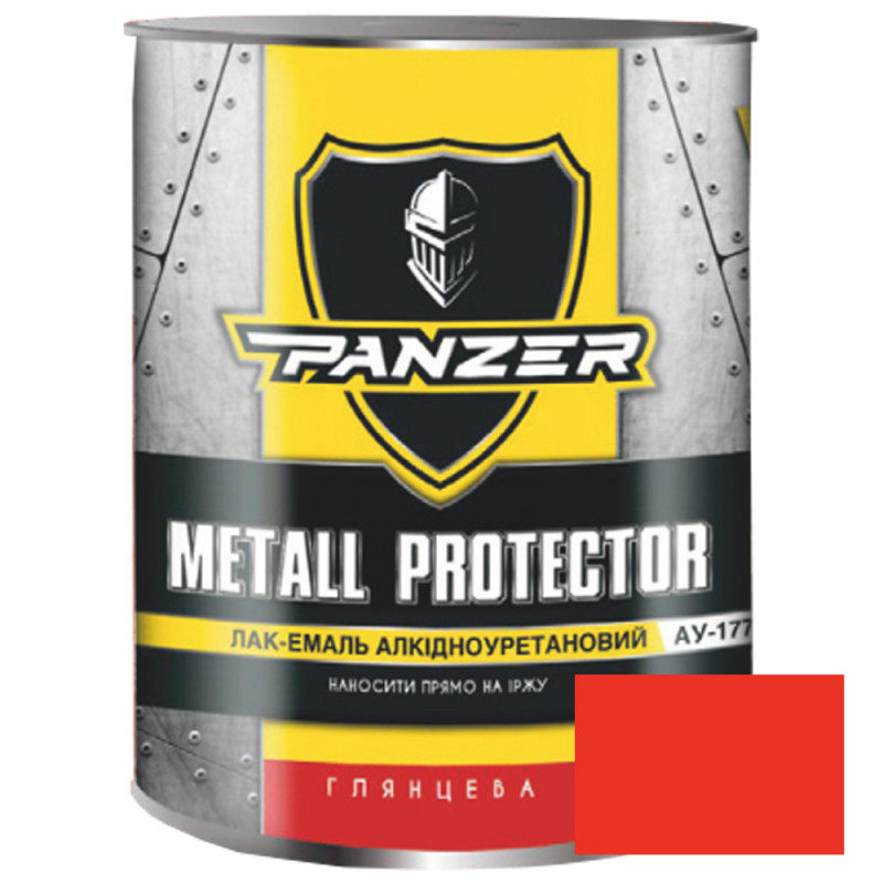 Лак-эмаль аликдно-уретановый ТМ PANZER Metall Protector высокоглянцевая красная 2,5 л