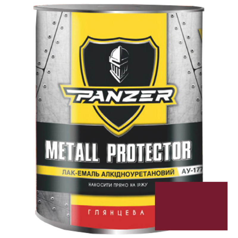 Лак-эмаль аликдно-уретановый ТМ PANZER Metall Protector высокоглянцевая вишневая 0,8 л