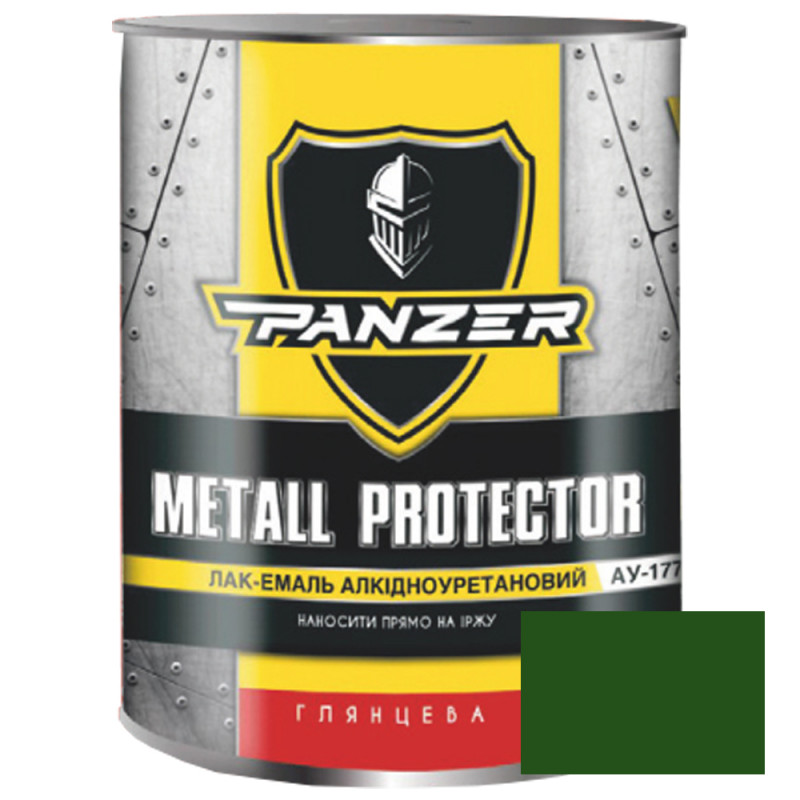 Лак-эмаль аликдно-уретановый ТМ PANZER Metall Protector высокоглянцевая зеленая 0,8 л