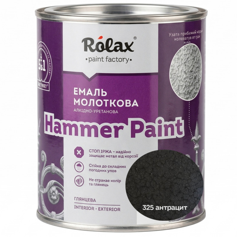 Емаль молоткова Rolax Hammer Paint №325 антрацит 2 л