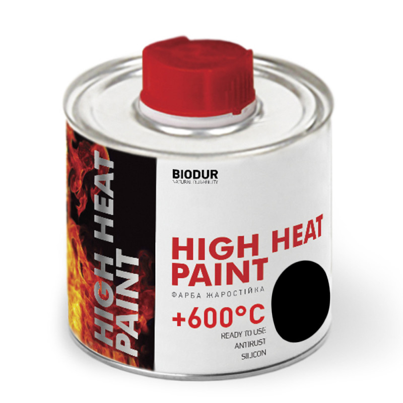 Жаростойкая краска для металлических поверхностей до +600º Biodur Hight Heat Paint 200 мл Чёрная