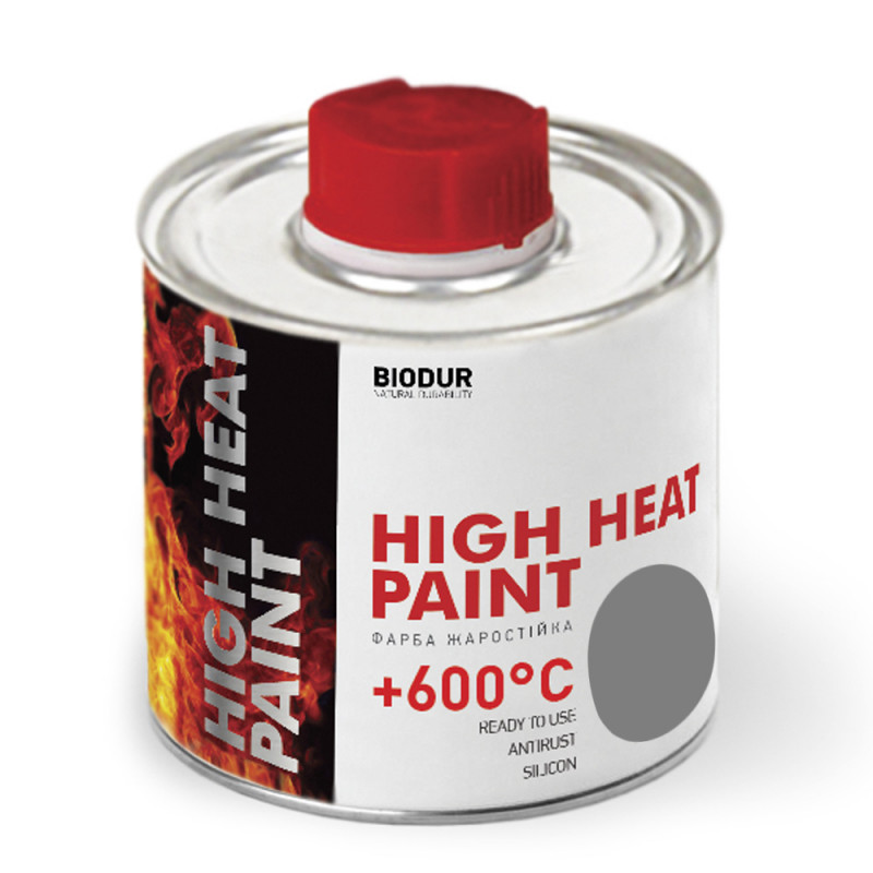 Жаростійка фарба для металевих поверхонь до +600 º Biodur High Heat Paint 200 мл срібло