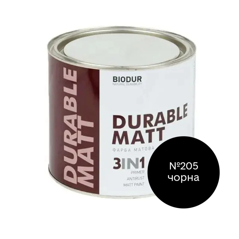 Грунт-эмаль 3в1 антикоррозионная Biodur Durable Matt № 205 черная матовая 0.7 л