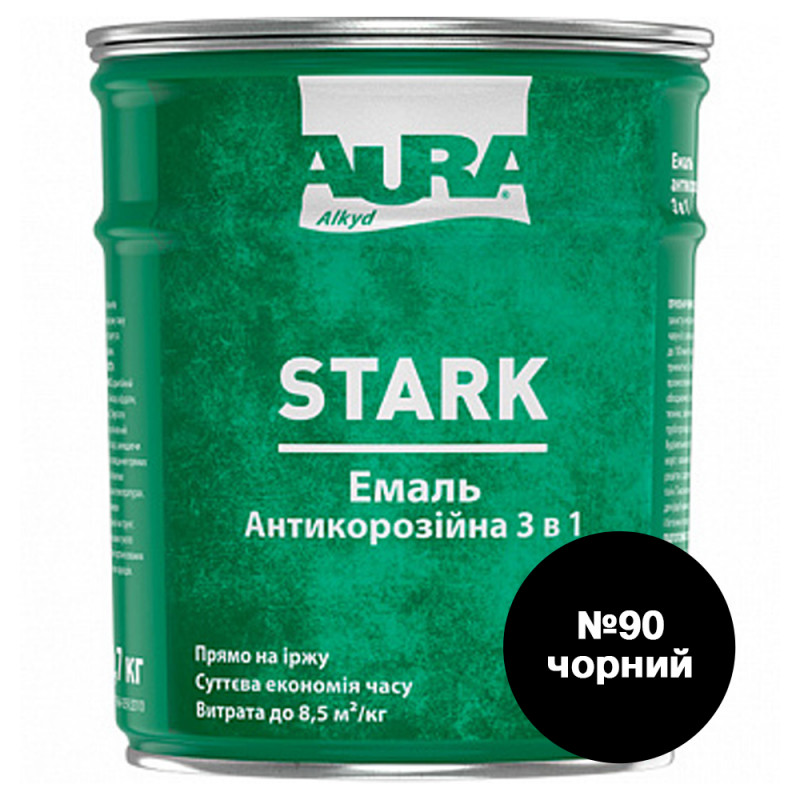 Эмаль антикоррозионная 3 в 1 Aura Stark черный №90 0.7 кг