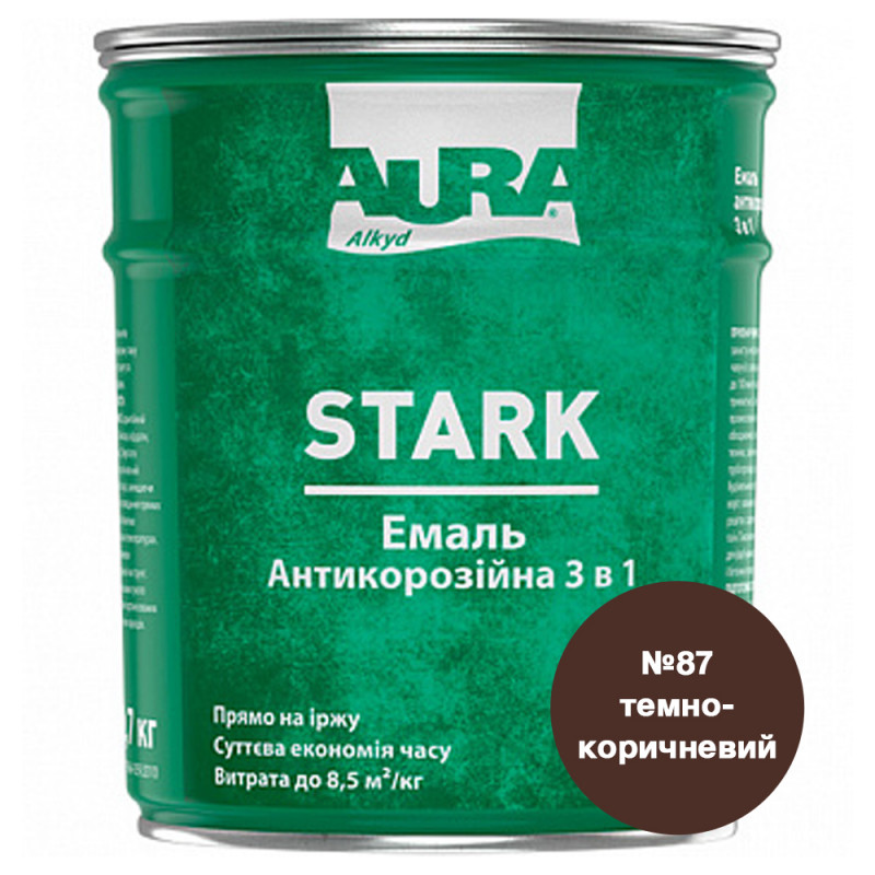 Емаль антикорозійна 3 в 1 Aura Stark темно-коричневий №87 2 кг
