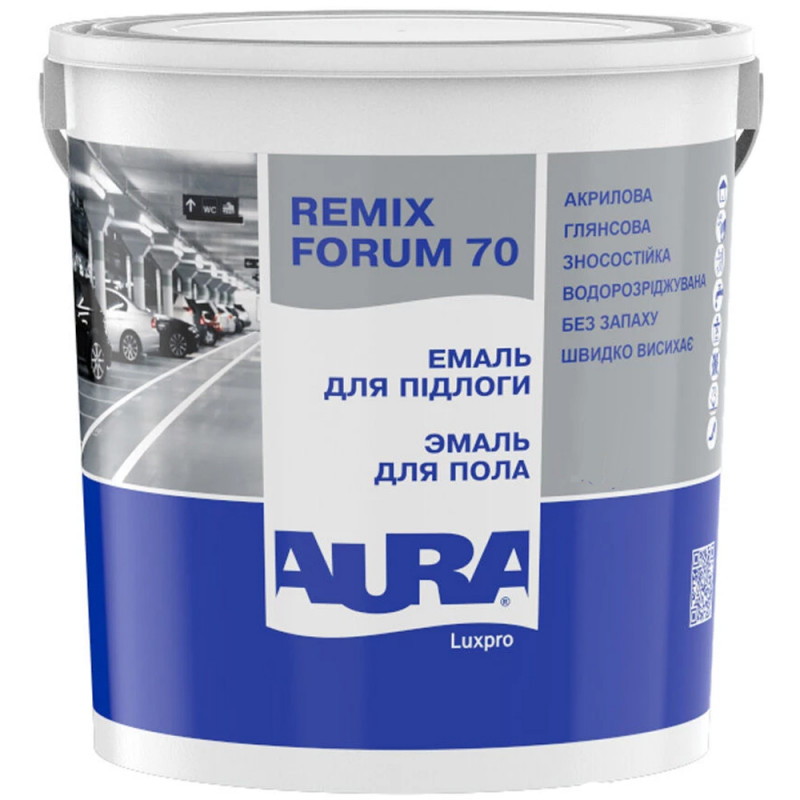 Эмаль акриловая для пола Aura® Luxpro Remix Forum 70 TR прозрачная без запаха 2,2 л (2,7 кг)