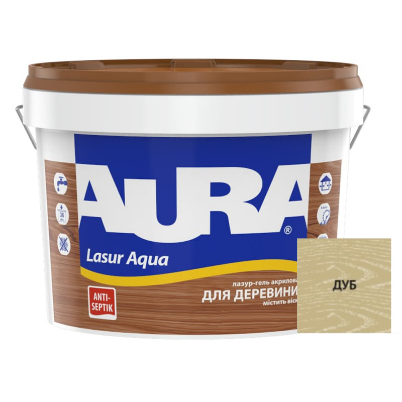 Лазурь для дерева Aura® Lasur Aqua дуб шелковисто-матовая 2.5 л