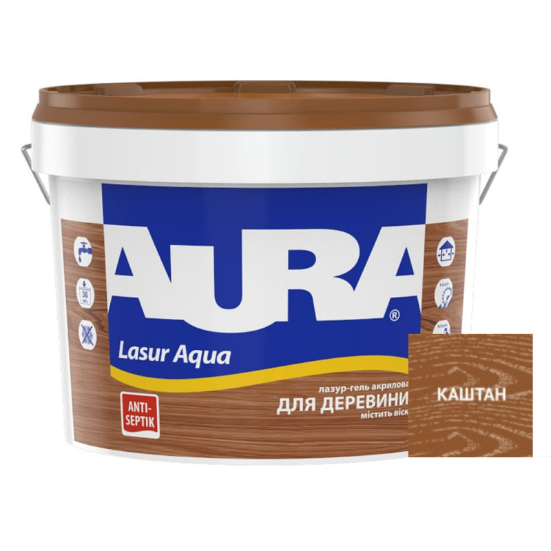 Лазурь для дерева Aura® Lasur Aqua каштан шелковисто-матовая 2.5 л