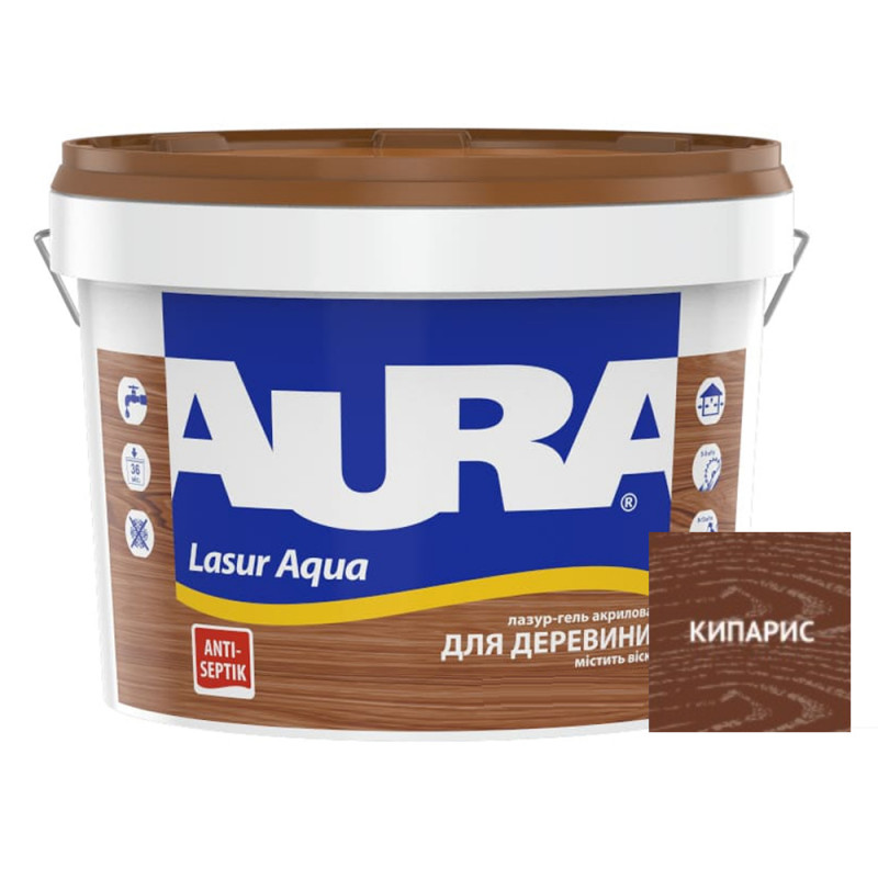 Лазурь для дерева Aura® Lasur Aqua кипарис шелковисто-матовая 2.5 л