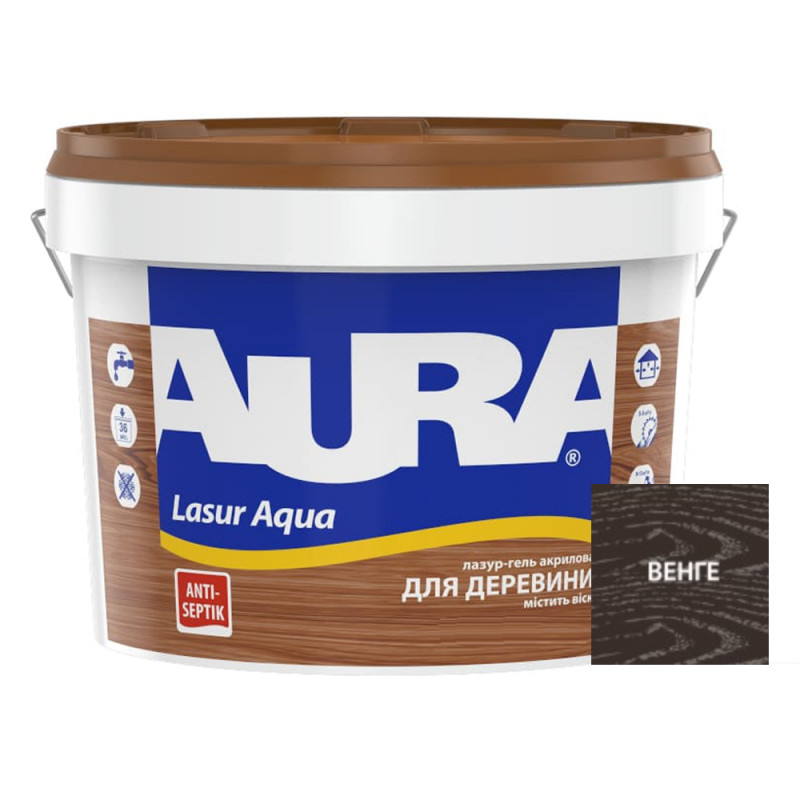 Лазурь для дерева Aura® Lasur Aqua венге шелковисто-матовая 9 л