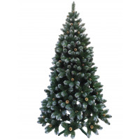 Елка искусственная Кармен Премиум 2.5 м темно-зеленая с золотыми шишками и жемчугом 7766