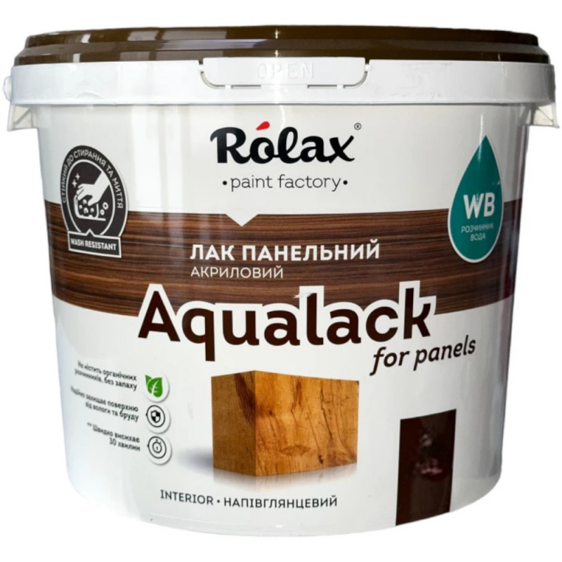 Лак панельний Rolax Aqualack акриловий напівглянцевий 1 л 
