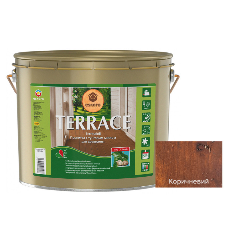 Декоративно-защитное масло для террас AURA Terrace Brown коричневая 9 л