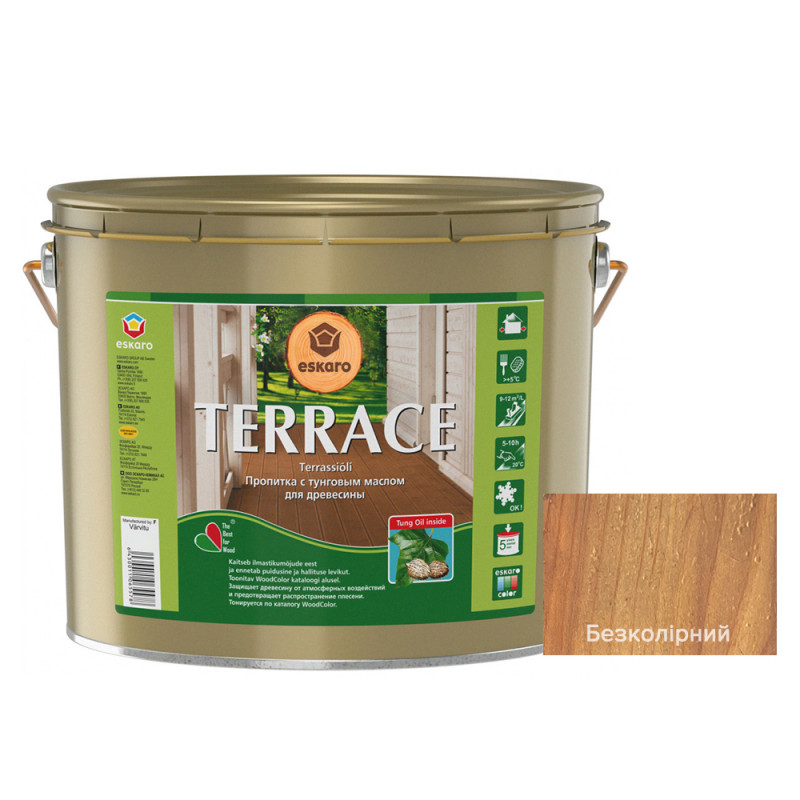Декоративно-защитное масло для террас Aura® Terrace бесцветная 9 л