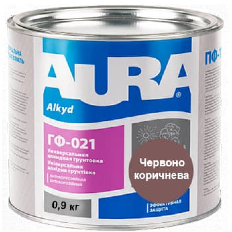 Грунтовка антикорозионная алкидная AURA ГФ-021 красно-коричневая 0.9 кг
