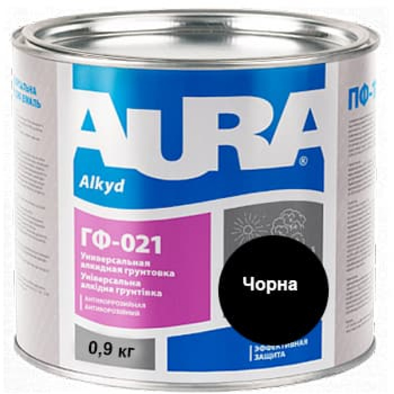Грунтовка антикорозионная алкидная AURA ГФ-021 черная 0.9 кг