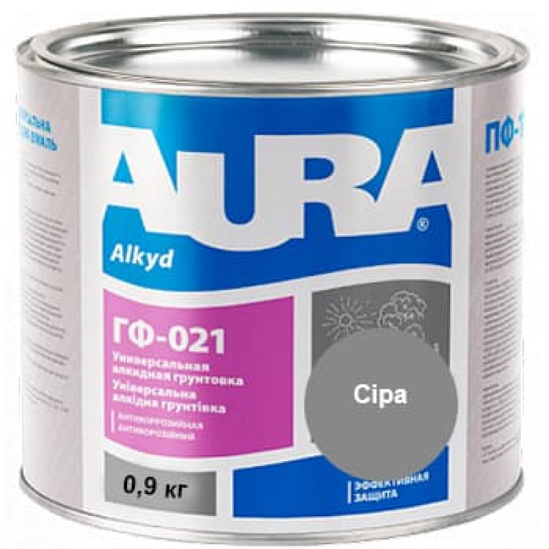 Грунтовка антикорозійна алкідна Aura ГФ-021 сіра 0.9 кг