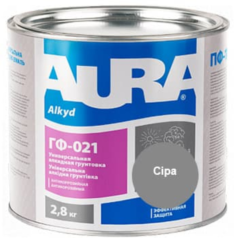 Грунтовка антикорозійна алкідна Aura ГФ-021 сіра 2.8 кг
