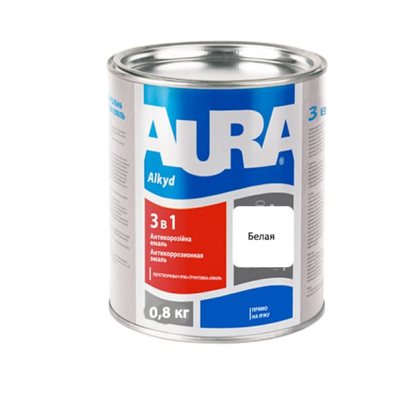 Антикоррозионная грунт-эмаль AURA 3в1 белая 0.8 кг