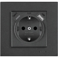 Розетка с заземлением USB-A + USB-A ARVIA Karen дымчатый (20 04 2000 300)