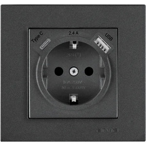 Розетка з заземленням USB-A + USB-A ARVIA Karen димчатий (20 04 2000 300)