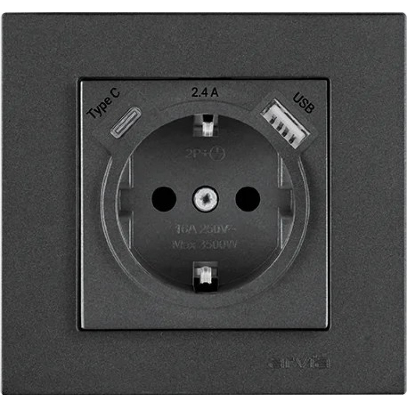 Розетка с заземлением USB-A + USB-A ARVIA Karen дымчатый (20 04 2000 300)
