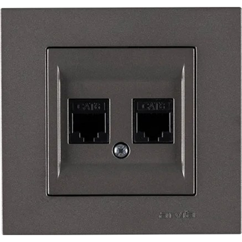 Розетка компʼютерна подвійна Cat6 ARVIA Karen антрацит (20 06 2000 248)