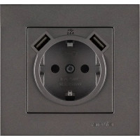 Розетка с заземлением USB-A + USB-A ARVIA Karen антрацит (20 06 2000 300)