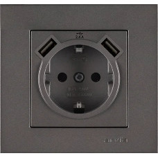 Розетка с заземлением USB-A + USB-A ARVIA Karen антрацит (20 06 2000 300)