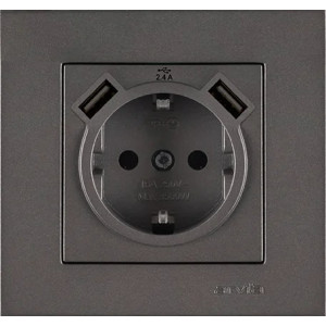 Розетка з заземленням USB-A + USB-A ARVIA Karen антрацит (20 06 2000 300)