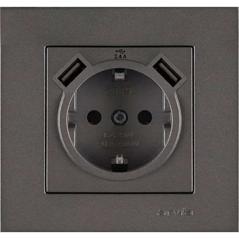 Розетка с заземлением USB-A + USB-A ARVIA Karen антрацит (20 06 2000 300)