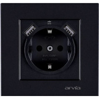 Розетка с заземлением USB-A + USB-A ARVIA Karen чёрный (20 07 2000 300)