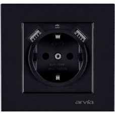 Розетка с заземлением USB-A + USB-A ARVIA Karen чёрный (20 07 2000 300)