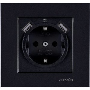Розетка з заземленням USB-A + USB-A ARVIA Karen чорний (20 07 2000 300)