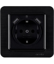 Розетка з заземленням USB-A + USB-A ARVIA Lavin чорний (21 25 4007 300)