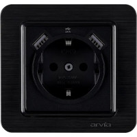 Розетка с заземлением USB-A + USB-A ARVIA Lavin чёрный (21 25 4007 300)