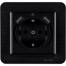 Розетка с заземлением USB-A + USB-A ARVIA Lavin чёрный (21 25 4007 300)